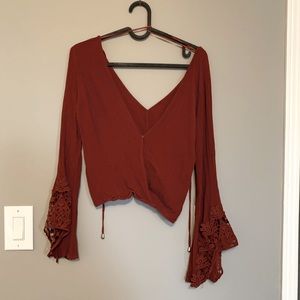Rust Boho Bell Sleeve Crop Top